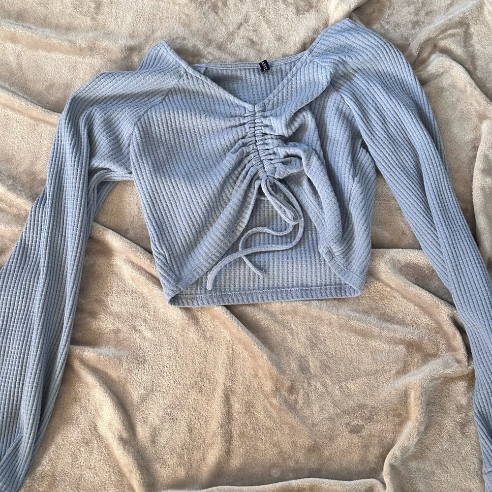 Light Blue Ruched Long Sleeve Top